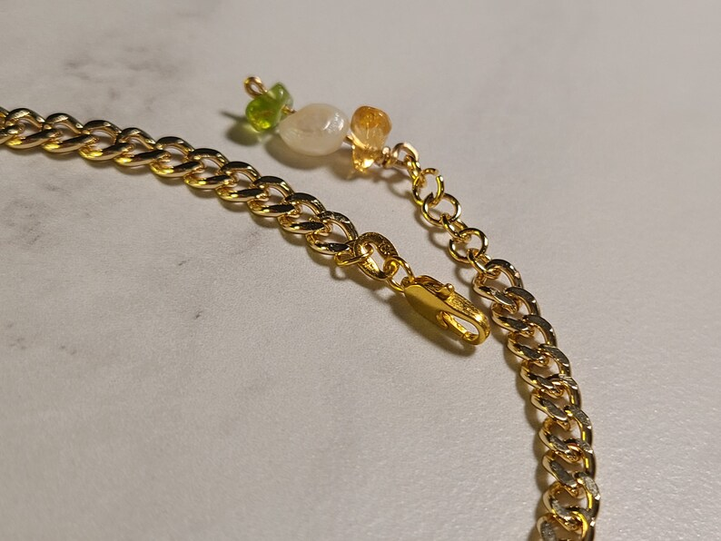 Gold Chain Crystal Necklace with Wire Wrapped Pendant