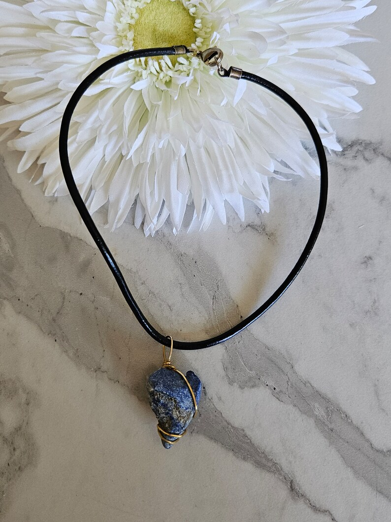 Lapis Lazuli, Wire Wrapped Necklace, Leather