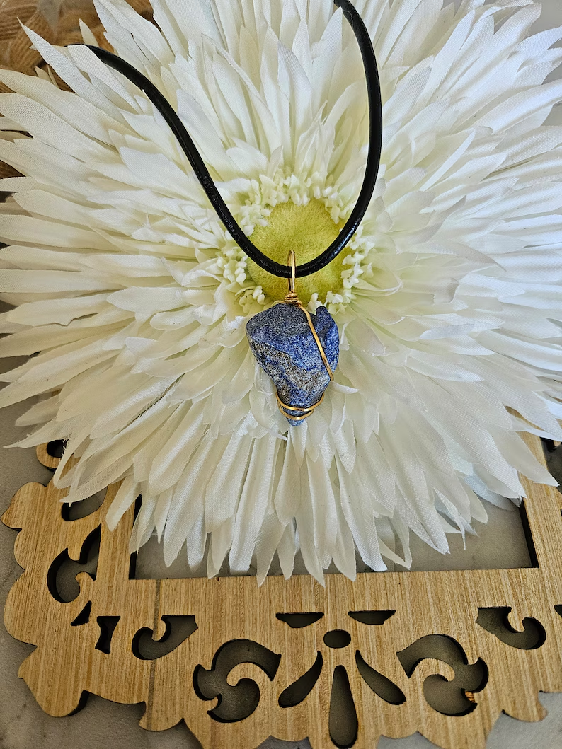 Lapis Lazuli, Brown Leather, Masculine Necklace