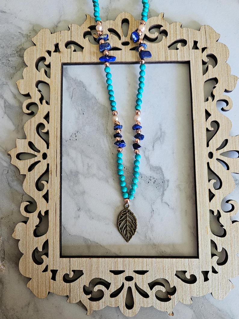 Turquoise Beaded Necklace with Pearl Accents